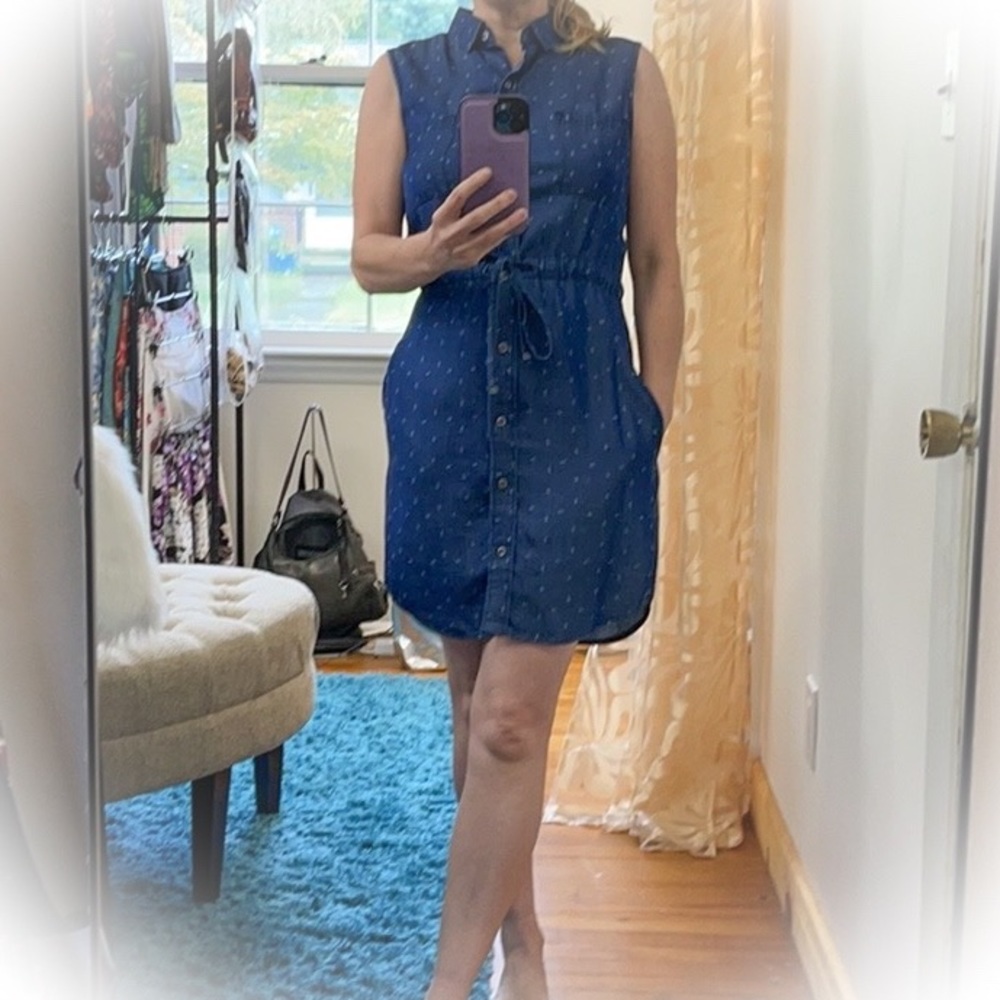 Maxi Jeans Blue Button Down Shirt Dress w/ pockets